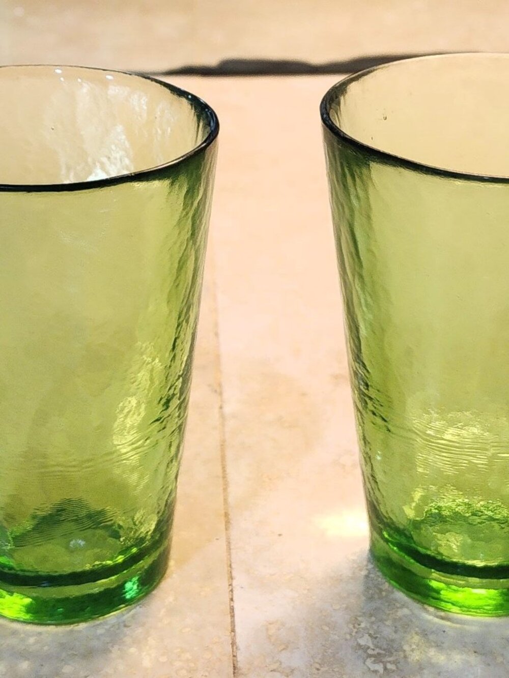 Set 4 Yalos Casa Murano Green Hand-Blown Drinking Glass Tumbler Italy Textured